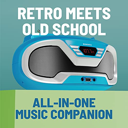 Oakcastle CD200– Radio Cassette Reproductor CD portátil, Bluetooth, Radio FM, Conector AUX 3,5 mm y USB, Equipo de música con Cable y Pilas, con Altavoces estéreo, para Adultos y niños (Azul)