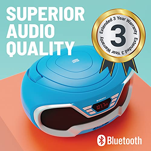 Oakcastle CD200– Radio Cassette Reproductor CD portátil, Bluetooth, Radio FM, Conector AUX 3,5 mm y USB, Equipo de música con Cable y Pilas, con Altavoces estéreo, para Adultos y niños (Azul)