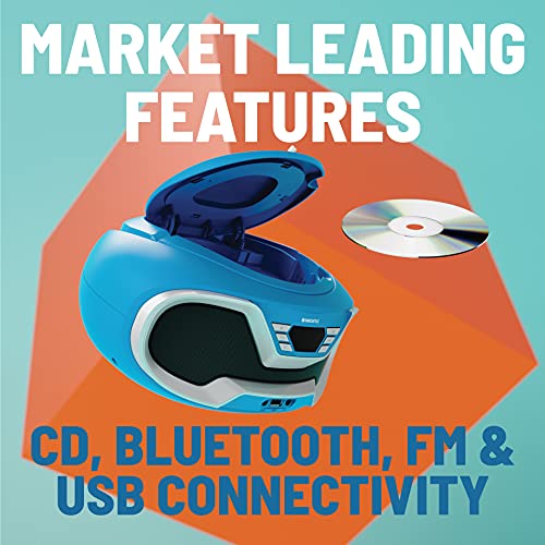 Oakcastle CD200– Radio Cassette Reproductor CD portátil, Bluetooth, Radio FM, Conector AUX 3,5 mm y USB, Equipo de música con Cable y Pilas, con Altavoces estéreo, para Adultos y niños (Azul)