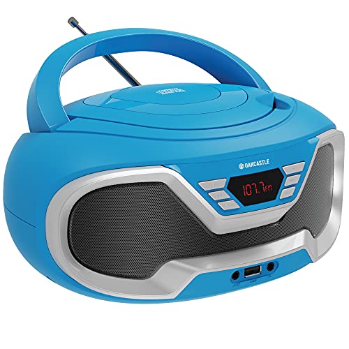 Oakcastle CD200– Radio Cassette Reproductor CD portátil, Bluetooth, Radio FM, Conector AUX 3,5 mm y USB, Equipo de música con Cable y Pilas, con Altavoces estéreo, para Adultos y niños (Azul)