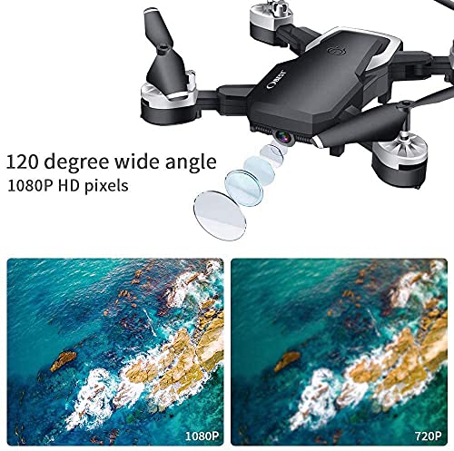 OBEST Drones con Cámara 1080P HD, WiFi FPV en Tiempo Real, Vuelo de Trayectoria, Modo sin Cabeza, Foto Gestual, Regreso con un Solo Botón, 3D Flip, 2 Baterías, Volando 24 Min, Negro