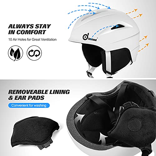 Odoland Kit Casco Esquí con Gafas Esquí, Casco Snowboard con Gafas Esquí para Hombres, Mujeres y Jóvenes, Casco Unisex a Prueba de Golpes y Viento, Set Casco Deportes Invierno, Blanco, S: 54-56 cm