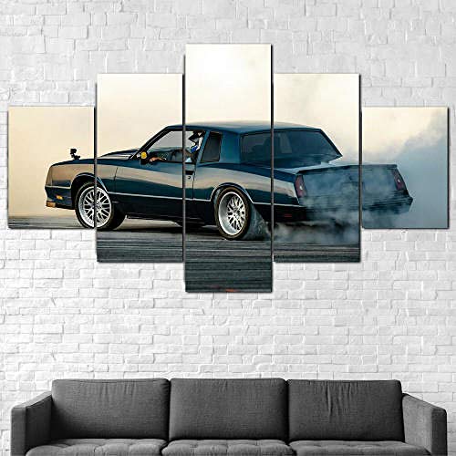 OIOIO 5 Piezas Cuadro sobre Lienzo De Fotos Chevrolet Monte Carlo Burnout Lienzo Impresión Cuadros Decoracion Salon Cuadros para Dormitorios Modernos Mural Pared Listo para Colgar