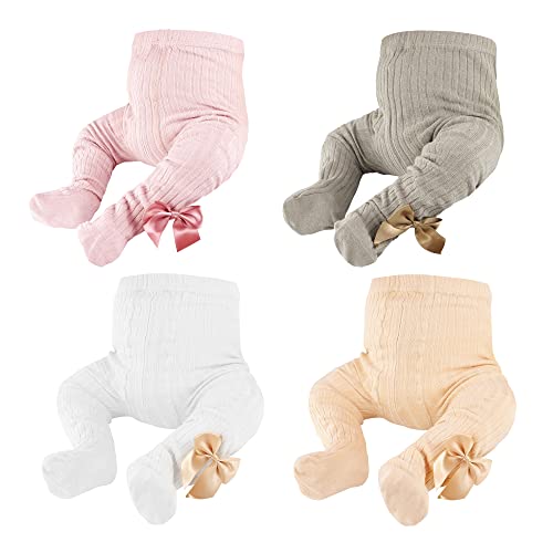 OioTuyi Medias de punto para bebé, sin costuras, de algodón, 3 unidades, para niñas, recién nacidos, niños pequeños, 0 – 2 años, rosa, blanco, gris y amarillo, 6-12 Meses