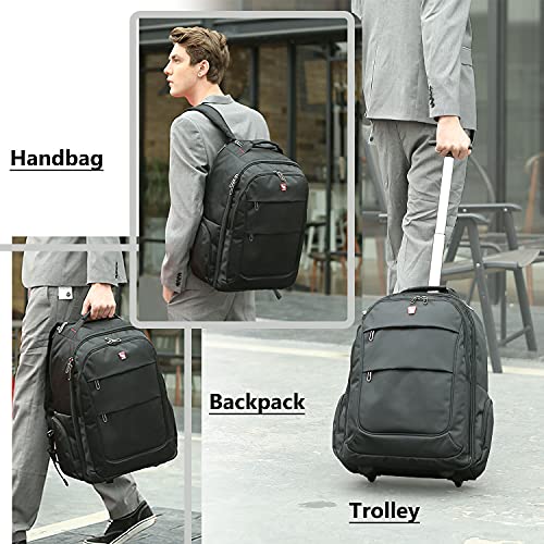 OIWAS Mochila con Ruedas Adulto Negra Escolar Trolly para Portátil de 15.6 Pulgadas Equipaje de Mano Unisex 30L