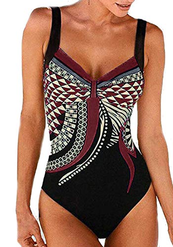 OKWIN Bañador Natacion Bikini Mujer Push up Tankinis Tallas Grandes Prime Traje de baño niña Monokini Manga Vino Tamaño 3XL