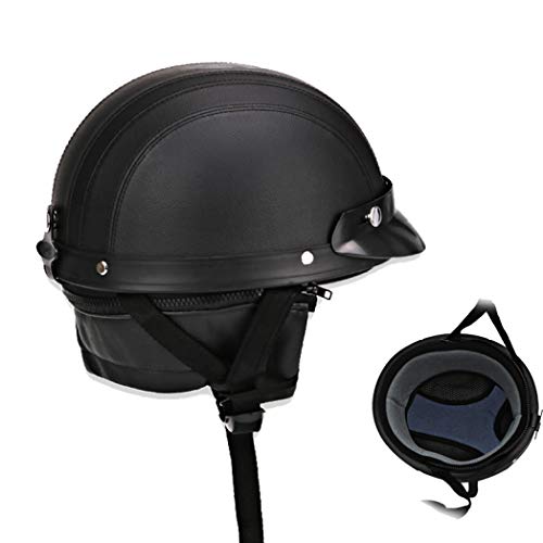 OLEEKA Estilo militar Retro Medio casco Motocicleta Hombres Mujeres Cuero artificial 3/4 Casco de cara abierta Scooter Casco