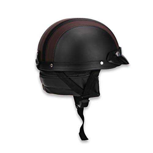 OLEEKA Estilo militar Retro Medio casco Motocicleta Hombres Mujeres Cuero artificial 3/4 Casco de cara abierta Scooter Casco