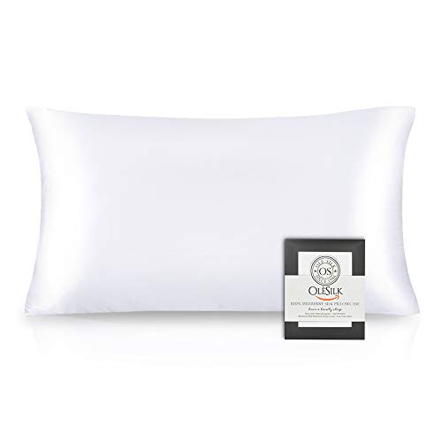 OLESILK Funda de Almohada 100% Seda de Doble Cara - Tacto Suave y Muy Buena transpirabilidad, Bueno para la Piel y el Cabello, 16Momme, Blanco, 40x135cm