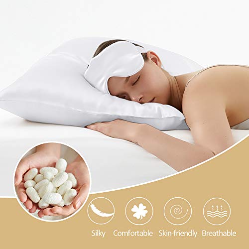 OLESILK Funda de Almohada 100% Seda de Doble Cara - Tacto Suave y Muy Buena transpirabilidad, Bueno para la Piel y el Cabello, 16Momme, Blanco, 40x135cm