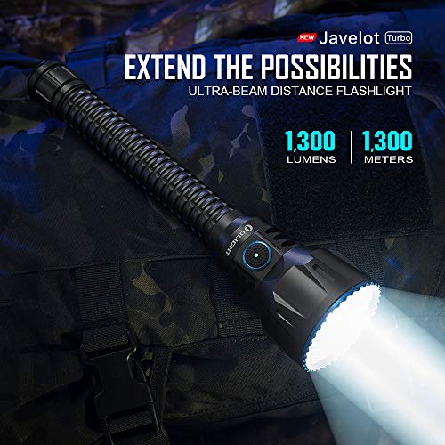 OLIGHT Javelot Turbo Linterna Táctica Lámpara Militar Potente Max 1300 Lúmenes,1300 Metros,Linterna LED Alta Potencia USB Recargable Linterna Largo Alcance Ideal para Caza, Búsqueda y Rescate