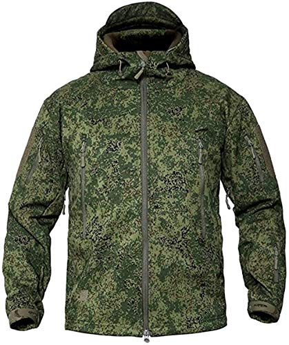OLOEY Men's Tactical Softshell Fleece Jacket Camouflage Military Hoodie Autumn Winter Outdoor Fleece Jacket Waterproof Windproof Warm Hooded Hiking Ski Jacket Hunting Coat (Russian Camouflage,S)