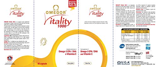 OMEGOR® Vitality 1000: ¡NUEVO con un 90% de Omega-3 TG! 5 * IFOS certificado desde 2006. EPA 535 mg y DHA 268 mg por perla. Min. Estructura 90% de triglicéridos y destilación molecular, 90 cps.