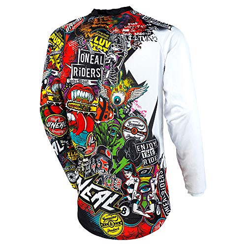 O'Neal, Camisa de Manga Larga de Motocross, MX Enduro Motorcycle, Material de Secado rápido y de Rendimiento Ligero, diseño sin Cuello, Camiseta Mayhem Crank, Adultos, Negro Multi, Talla M