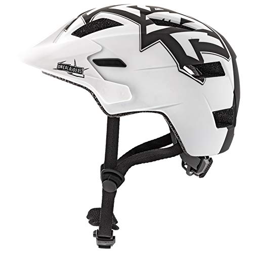 O'NEAL | Casco de Ciclismo de montaña | Niños | Enduro All-Mountain | Forro extraíble, Cierre magnético Fidlock, Tejido de Malla | Casco Juvenil Rooky STIXX | Blanco Negro | Talla XXS