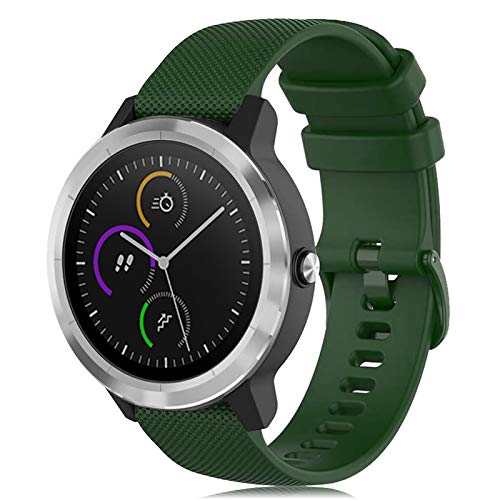 Onedream Correas Compatible para Garmin Vivoactive 3 Vivomove, Pulsera de Repuesto Band Deportivo Correa del Reloj Silicona Accesorios 20mm para Hombre y Mujer, Verde Oliva (Sin Reloj)