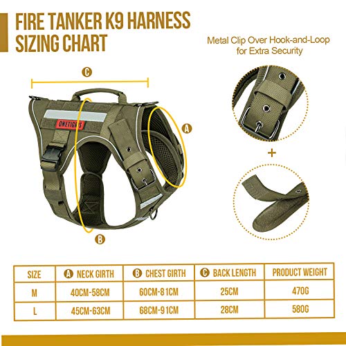 OneTigris K9 FIRE Tanker - Arnés táctico para perro con 3 asas y hebillas de metal (L, Ranger verde)