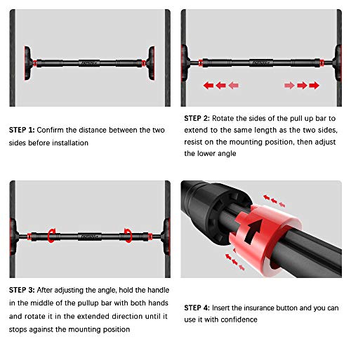 ONETWOFIT Barra para Dominadas, Ajustable a Puertas un Ancho de 70-90 cm, con Alfombra Antideslizante y Cerradura de Seguridad, de Acero Resistente, Peso máximo del Usuario de hasta 440 LB OT160