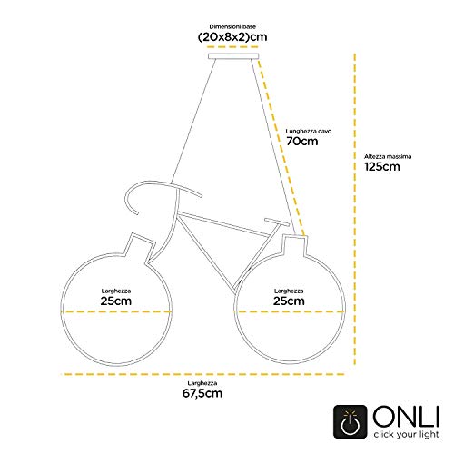 Onli Bike - Lámpara de techo para bicicleta, color negro, 67 x 44 cm