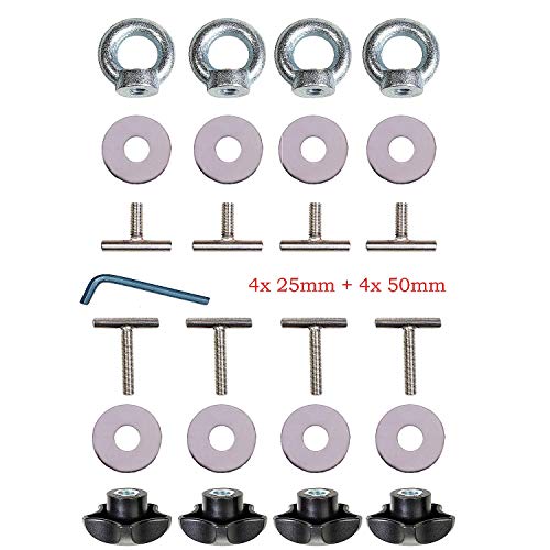 Online-Blitz24 GmbH Wida – Tornillos de fijación acero inoxidable, 25 mm 50 60 70 mm, tornillos en T, riel multiflex, placa Multivan Bus T5/T6, fijaciones carga (4 x + 4 mm)