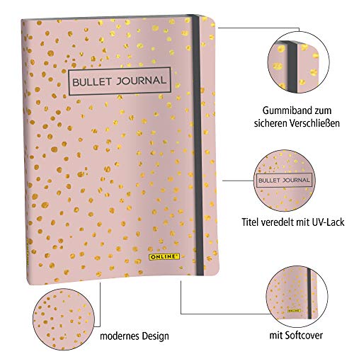 Online - Bullet Journal | Libreta de Puntos Tapa Blanda con Elástico - Diseño Spotlights Rose