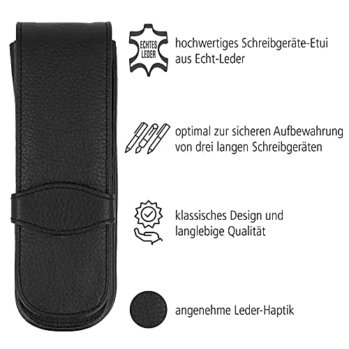 Online - Funda de piel para 3 bolígrafos, color negro