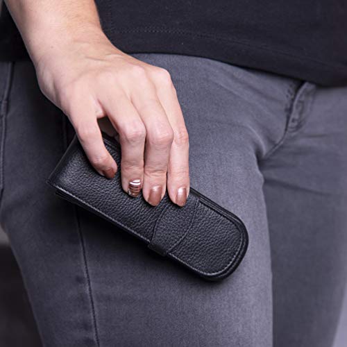 Online - Funda de piel para 3 bolígrafos, color negro