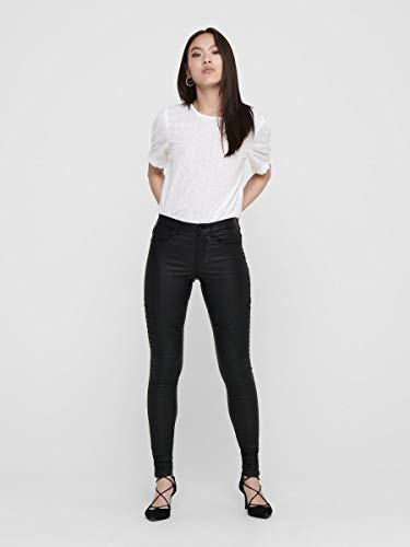 ONLY onlNEW ROYAL REG SK. BIKER COATED NOOS, Pantalones Mujer, Negro (Black), S/L30 (Talla del fabricante: Small)