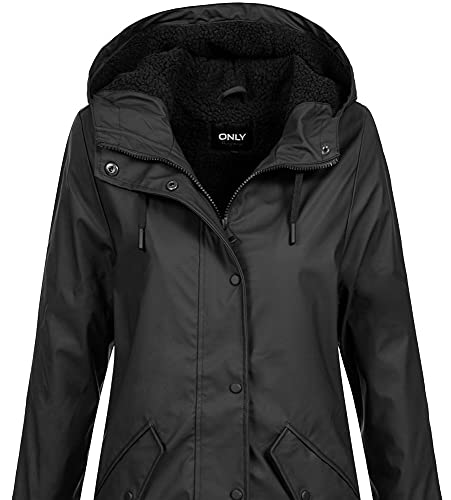 ONLY Women's Onlsally Raincoat OTW Noos Rain Jacket, Schwarz (Black/Detail:BLACK TEDDY), L