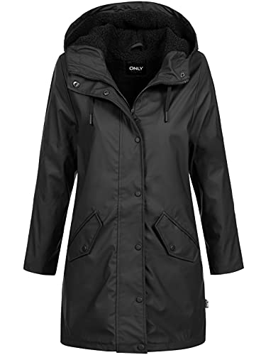 ONLY Women's Onlsally Raincoat OTW Noos Rain Jacket, Schwarz (Black/Detail:BLACK TEDDY), L
