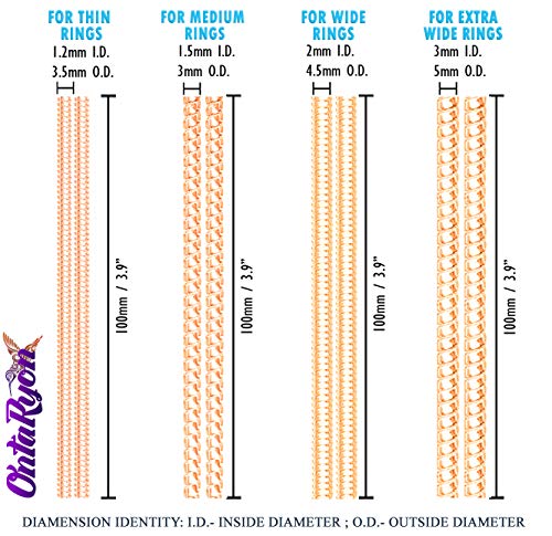 OntaRyon Ajustador de Tamaño para Anillos de Oro - Tensor de Goma Color Dorado - Protecciones de Silicona para Anillos Holgados - Espaciadores de Joyería de 4 Tamaños