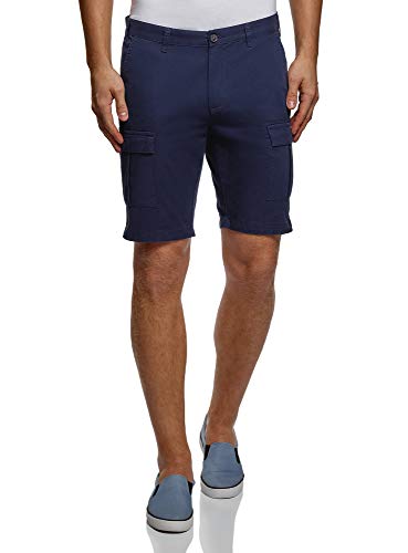 oodji Ultra Hombre Pantalones Cortos con Bolsillos de Parche, Azul, 44