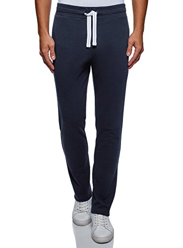 oodji Ultra Hombre Pantalones de Punto Básicos, Azul, L