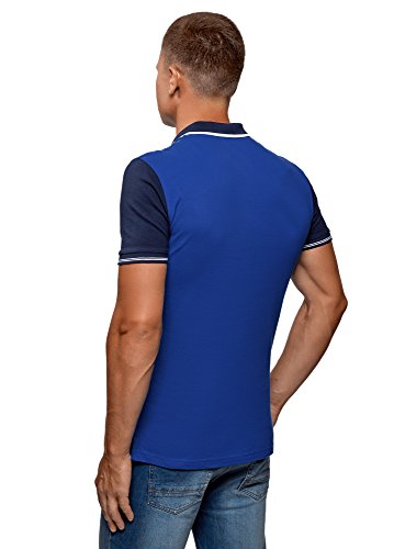 oodji Ultra Hombre Polo de Fútbol Combinado de Tejido Piqué, Azul, ES 44 / XS