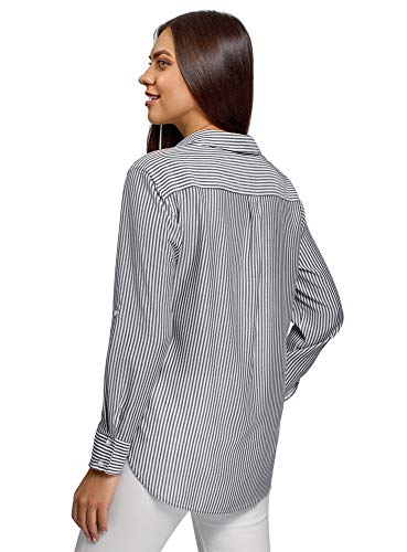 oodji Ultra Mujer Blusa de Viscosa con Bolsillos en el Pecho, Blanco, ES 38 / S