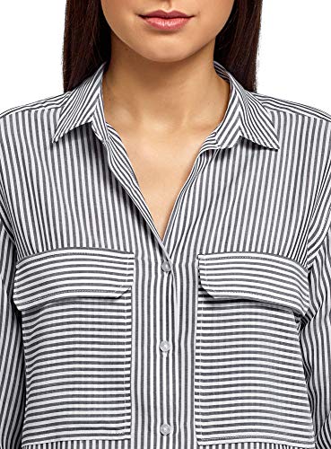 oodji Ultra Mujer Blusa de Viscosa con Bolsillos en el Pecho, Blanco, ES 38 / S