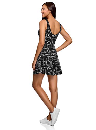oodji Ultra Mujer Vestido con Tirantes y Parte Inferior Acampanada, Negro, ES 40 / M