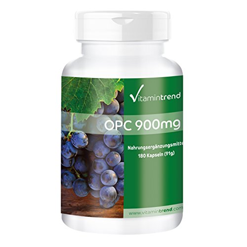 OPC 900 mg – Extracto de Semilla de Uva – 180 cápsulas – Vegano – 95% de OPC – Cápsulas antiedad