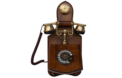 OPIS 1921 Cable - Modelo D - télefono Retro de Pared/telefono Fijo Vintage de Madera y Metal con Disco de marcar y Campana metálica