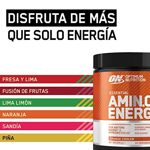 Optimum Nutrition Amino Energy Pre Workout en Polvo, Bebida Energética con Beta Alanina, Vitamina C, Cafeína, Aminoacidos Incluyendo BCAA, Orange Cooler, 30 Porciones, 270g, Embalaje Puede Variar