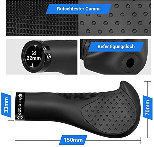 Optio Cycle Puños ergonómicos para manillar de bicicleta de montaña, de carretera, de goma, con amortiguación de gel, diámetro de 22 mm