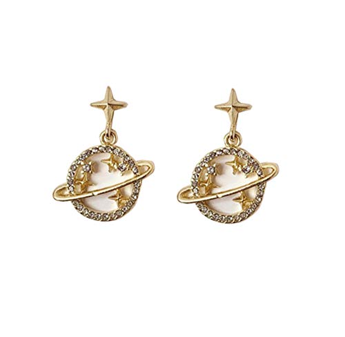 Orecchini pendenti coreani classici con strass in metallo Pianeta Terra Pianeta stella Orecchini pendenti coreani per le donne Regalo gioielli orecchio 2 pezzi