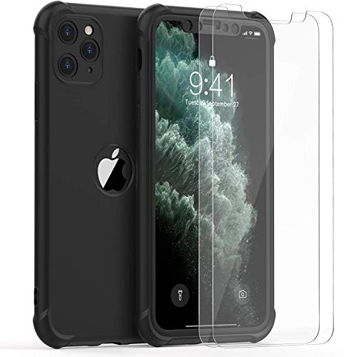 ORETECH Funda Compatible con iPhone 11 Pro MAX,Carcasa para iPhone 11 Pro MAX con 2 x Protector de Pantalla de Vidrio Cristal Templado Silicona Ligera Delgado PC TPU Caso para iPhone 11 Pro MAX Negro