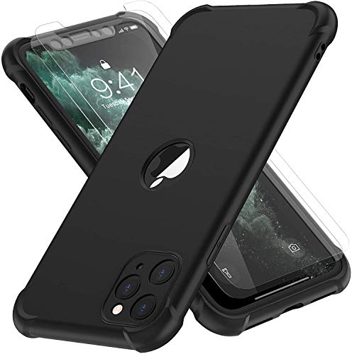 ORETECH Funda Compatible con iPhone 11 Pro MAX,Carcasa para iPhone 11 Pro MAX con 2 x Protector de Pantalla de Vidrio Cristal Templado Silicona Ligera Delgado PC TPU Caso para iPhone 11 Pro MAX Negro