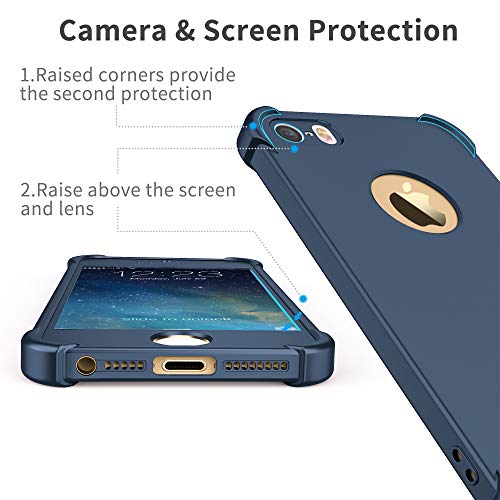 ORETECH Funda Compatible con iPhone SE 2016 5S 5, con 2 x Protector de Pantalla de Vidrio Templado Carcasa para iPhone SE 5 5S Silicona Ligera Delgado PC TPU Caso para iPhone SE 2016 Azul Profundo