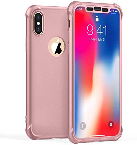 ORETECH Funda Compatible con iPhone XS MAX, con 2 X Protector de Pantalla de Vidrio Templado Carcasa para iPhone XS MAX Silicona Ligera Delgado PC TPU Bumper Rubber Caso para iPhone XS MAX Oro Rosa