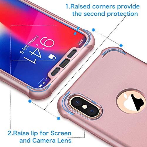 ORETECH Funda Compatible con iPhone XS MAX, con 2 X Protector de Pantalla de Vidrio Templado Carcasa para iPhone XS MAX Silicona Ligera Delgado PC TPU Bumper Rubber Caso para iPhone XS MAX Oro Rosa