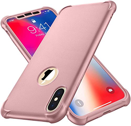 ORETECH Funda Compatible con iPhone XS MAX, con 2 X Protector de Pantalla de Vidrio Templado Carcasa para iPhone XS MAX Silicona Ligera Delgado PC TPU Bumper Rubber Caso para iPhone XS MAX Oro Rosa