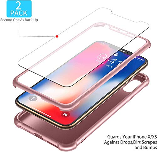 ORETECH Funda Compatible con iPhone XS MAX, con 2 X Protector de Pantalla de Vidrio Templado Carcasa para iPhone XS MAX Silicona Ligera Delgado PC TPU Bumper Rubber Caso para iPhone XS MAX Oro Rosa