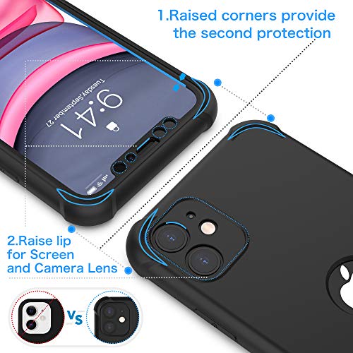 ORETECH Funda para iPhone 11 (2019) 6.1" con [2X Protector de Pantalla] 360 Grados Anti-Choque Carcasa Protectora de Cuerpo Completo Silicona Premium y Hard PC Case Caso Cover para iPhone 11-Negro